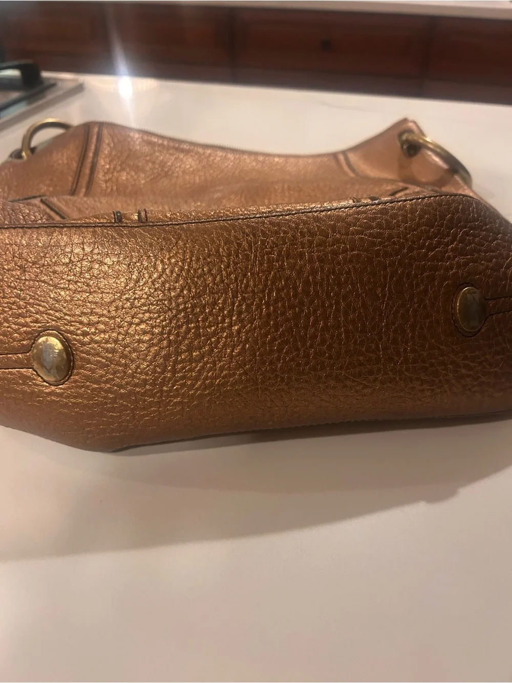 Y2K Women’s Metallic Brown real Leather Shoulder Bag Kenneth Cole